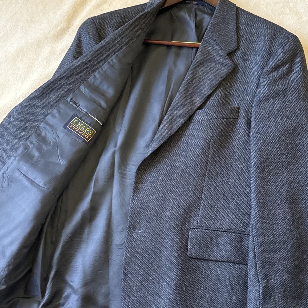 Vintage Chaps Ralph Lauren Harris Tweed Wool Blazer Herringbone 42s Blue Canada
